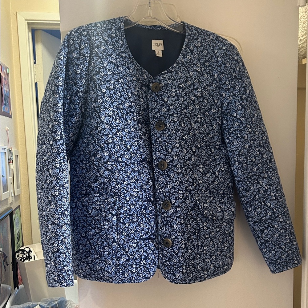J. Crew Navy Floral Quilted Jacket